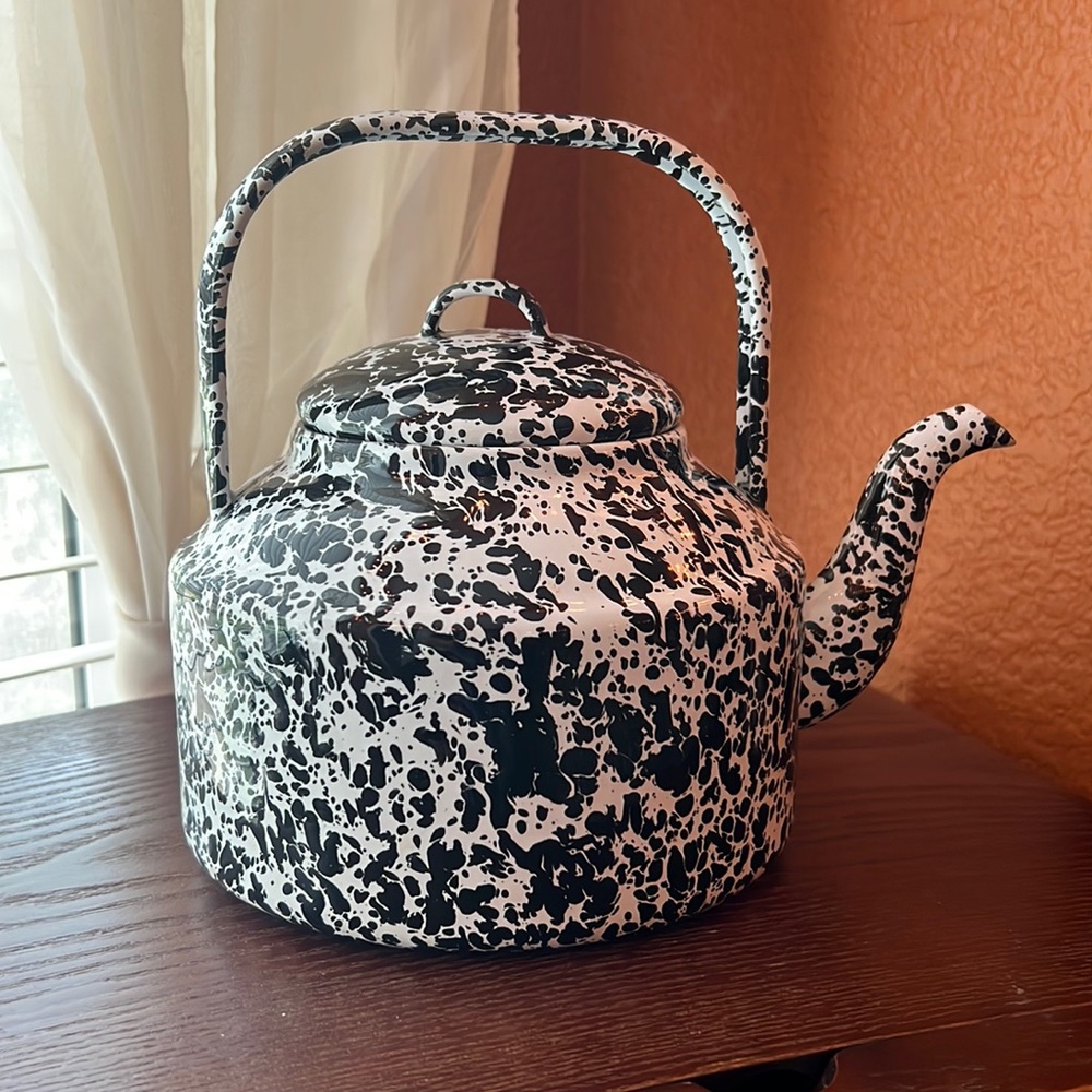Vintage Speckled Enamelware Teapot or Vase